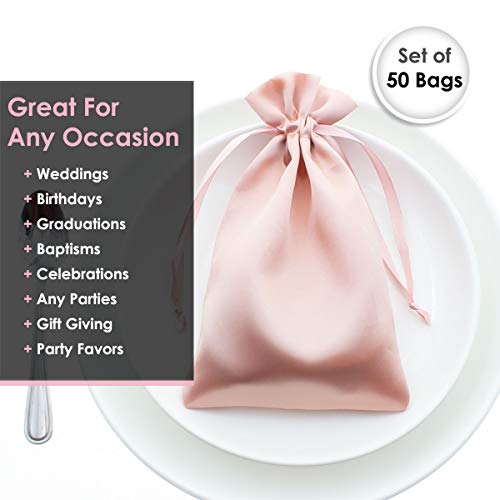 Knitial 3" x 4" Rose Gold Satin Gift Bags, Jewelry Bags, Wedding Favor Drawstring Bags Baby Shower Christmas Gift Bags 50 per Pack