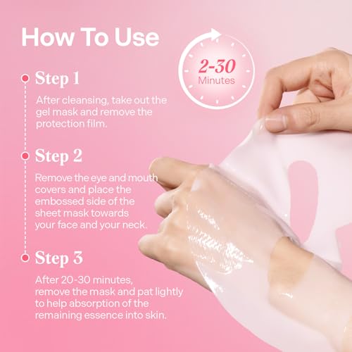 Torriden CELLMAZING Low Molecular Collagen Firming Gel Sheet Mask, 4 Sheets | Dual Wrinkle Improvement Benefits From Face to Neck | Minimize Pores & Wrinkles | Intense Hydration, Cruelty Free