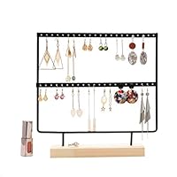 QILICHZ Simple Wooden Base Metal Jewelry Display Stand for Dangle Earrings Hanging Rack 42 Holes 3 Tiers Black