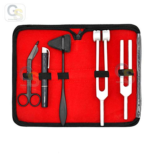 G.S Reflex Percussion Kit - Set of 5 pcs Taylor Hammer + Penlight + Tuning Fork C 128 C 512 + Bandage Scissors 5.5" Best Quality