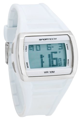 Sportech Women's | Modern White & Silver-Tone Digital Water Resistant Sport Watch | SP10301