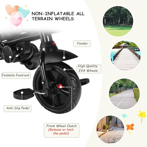 Carriola para Bebé Portátil,Rápidamente Plegable de Triciclo para Niños,4 en 1 Triciclo ,Triciclos para Niños Pequeños De 1 a 6 Años,Carriola de Bastón Ligera,Reclinable y Acolchado con Giro 360°