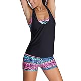 HAOMEILI Womenâ€™s Tribal Printed Tankini With Boyshort 3 Pieces Set