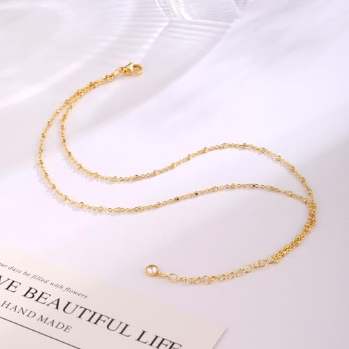 MIDEEO Gold/Silver Ankle Bracelets for Women,14K Gold Anklets for Women Waterproof Cuban Link Heart Beads Herringbone Rhinestone Anklets Set Layered Anklet Bracelets for Women Gold Jewelry Gift