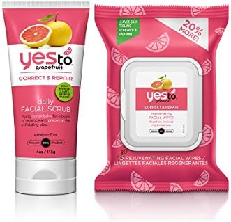 Yes to Grapefruit Scrub & Grapefruit Wipes Bundle with Grapefruit and Sunflower Extract, 4 fl. oz and 25 count