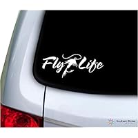 Southern Sticker Company Fly Life Text Fly Fishing 7x2.7 inches Beach Hunting Game Lake Ocean Size Laptop car Window Truck - Made and Shipped in USA (White)