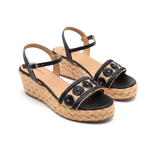 GIOSEPPO Femme Candia Sandale Cage Espadrille, Noir, 41 EU