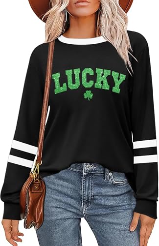 St. Patrick Day Shirt for Women: Lucky Shamrock Sequin Green Long Sleeve Tee Saint Patrick's Day Irish Graphic Tops at Amazon