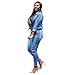 Elevin(TM) Women Cowboy Denim Casual Deep V-Neck Bandage Elastic Waist Jumpsuits (XL)