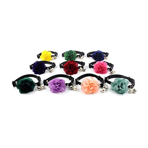 PetFavorites Designer Wedding Flower Suede Leather Pet Cat Dog Bow Tie Collar Necklace Jewelry with Bell Charm for Pets Cats Small or Medium Dogs Female Puppy Yorkie Girl (Purple, 8 to 11.8-Inch)