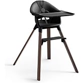 Stokke Clikk High Chair, Includes Tray + Harness, Black/Warm Brown | Ergonomic High Chair with Tray, Tool-Free Assembly in Under a Minute, Lightweight, Portable, Easy to Clean - For 6-36 Months