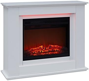 Traditional Electric Fireplace Black or White with Remote Control LED (100cm x 28cm x 82.5cm, White)