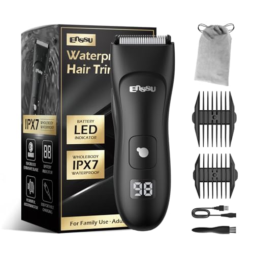 ENSSU Aparador de Pelos Íntimos Masculino, Maquina de Barbear Multifuncional, Barbeador Elétrico com Lamina Segura, IPX7 A Provad'Agua, Recarregável 1H, perfeito para Barba, Virilha, Peito, Abdomen, Axilas e Púbicos