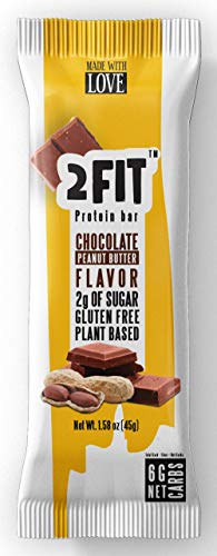 2FITBrands Protein Bar, Chocolate Peanut Butter, Vegan, Gluten-Free, Plant Based, High Protein, Low Sugar, High Fiber, No Sugar Alcohols, 1.65oz (47g), 12 Count