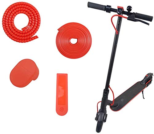 LINGHUANG 4-piece Scooter Accessories Protection for Xiaomi Mijia M365 Electric Scooter :Cable Protector +Bumper Proof Decorative Strips + Mudguard Hook Rubber Cap + Dashboard Silicone Cover (Red)