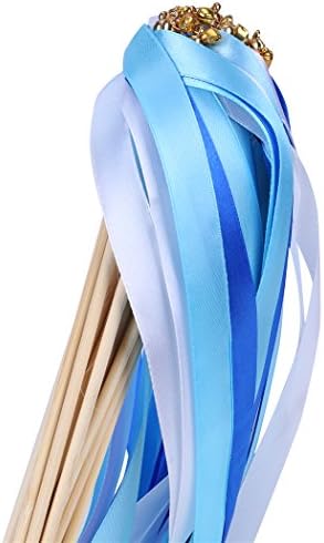 30 Pack Ribbon Wedding Wands Sticks Wedding Party Favors Streamers with Gold Bells Fairy Wand for Party Activities Baby Shower Holiday Celebration (Royal Blue)