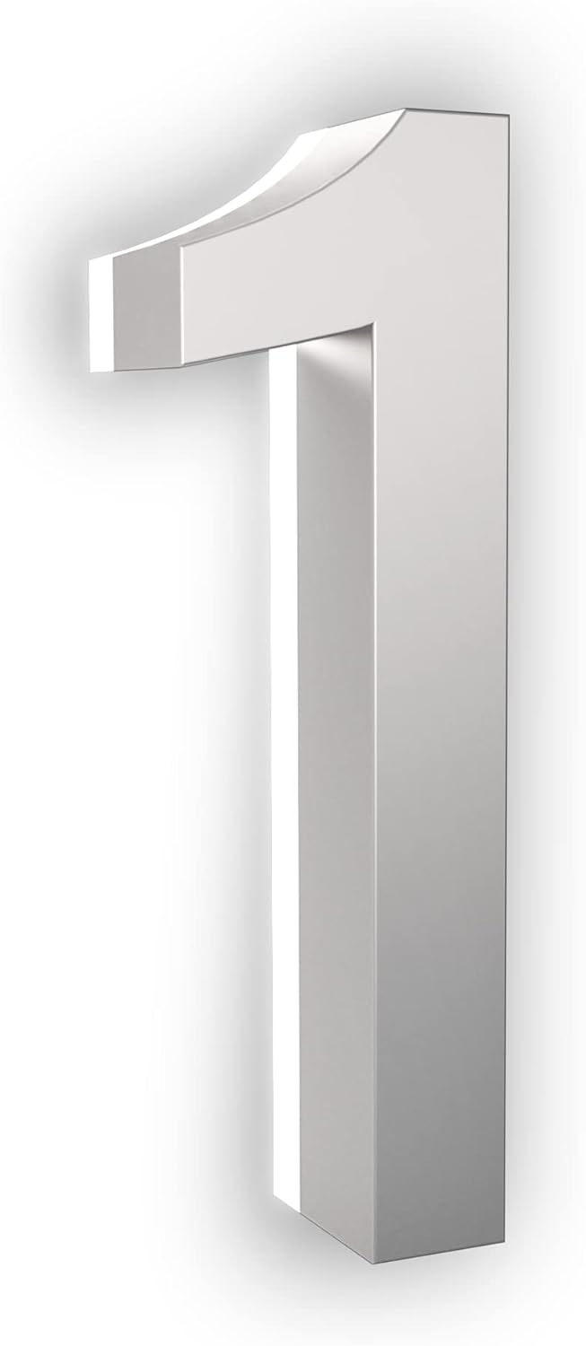 Address Signs - LN LUMANUMBERS - 5 Inch House Numbers, ABS-Polymer, Premium Quality, Backlit LED Illuminated Home Address Number, Lighted House Numbers, Modern Address Numbers (1, Silver)