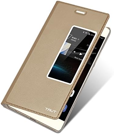 Yeuk Huawei Ascend P9 Case,Smart Flip Leather Cover with Auto Sleep Wake-up and Quick Access to Phone Call Function (Gold)