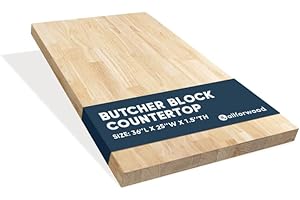 AllForWood 36''L x 25''W x 1.5''Th Hevea Solid Wood Butcher Block Countertop, 3ft L x 25" W, 1.5in Thick Unfinished Butcher Block Table Top for DIY Washer Dryer/Island/Kitchen Countertop