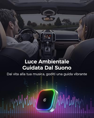 WityEye Wireless CarPlay and Android Auto Adapter with RGB Ambient Light, Dual Core WiFi to 5.8GHz, Bluetooth V5.3, Fast and Stable, for Apple iPhone iOS 10+, Android 11+ Smartphone