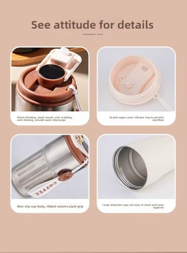 Copo Térmico Café 450ml Inox com Display Digital LED de Temperatura, Antivazamento, Portátil com Alça e Tampa, Isolamento a Vácuo, Mantém Bebidas Quentes e Frias por Horas (Prata/Inox)
