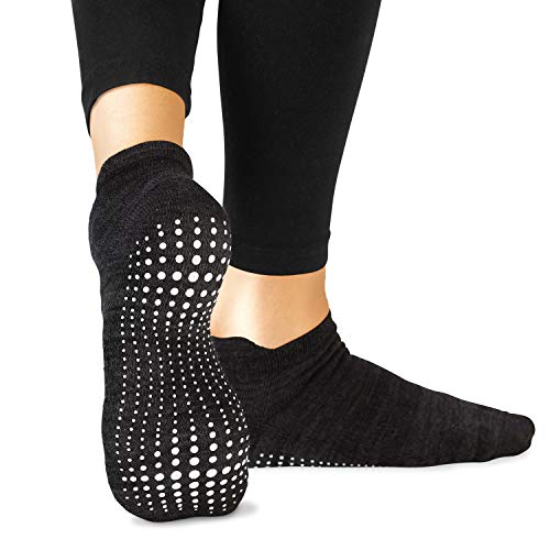 LA Active Grip Socks – 1 Pair – Yoga Pilates Barre Ballet Non Slip Covered (Stellar Black, Large)