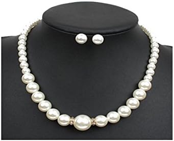 Simulated White Pearl Necklace Earrings Set Prom | Collar Bridal Pearl Choker for Wedding