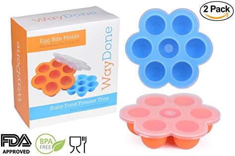 WayDone 2 Pack Silicone Egg Bites Molds for Instant Pot Accessories 5,6,8 qt Pressure Cooker, Baby Food Freezer, Reusable Storage Container with Lids FDA Approved BPA Free Multi Purpose