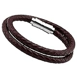 Jusnova Brown Braided Leather Bracelet Bangle with Stainless Steel Magnetic Clasp for Men Women
