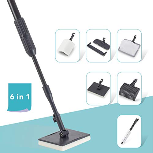 Hygger Fish Tank Cleaner, 6 in 1 Aquarium Cleaning Tools Kit with Telescopic Handle,Algae Scraper,Fishing Net,Flat and Right Angle Sponge Brush,Gravel Rake,Tube Brush