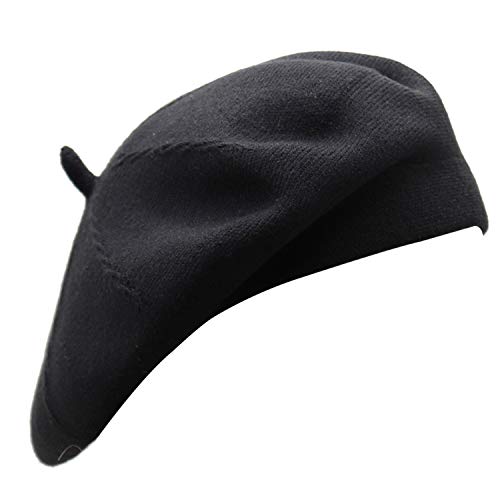 French Beret Hat,Reversible Solid Color Cashmere Beret Cap for Womens Girls Lady Adults (Black1)