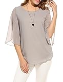 ACEVOG Women Summer Chiffon Sleeveless Blouse Crew Neck Shirt (Grey L)
