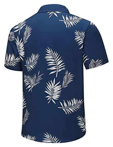 SheLucki Mens Hawaiian Shirts Short Sleeve Casual Button Down Shirts Summer Tropical Floral Beach Shirt Leaf Deepblue 1-078 S