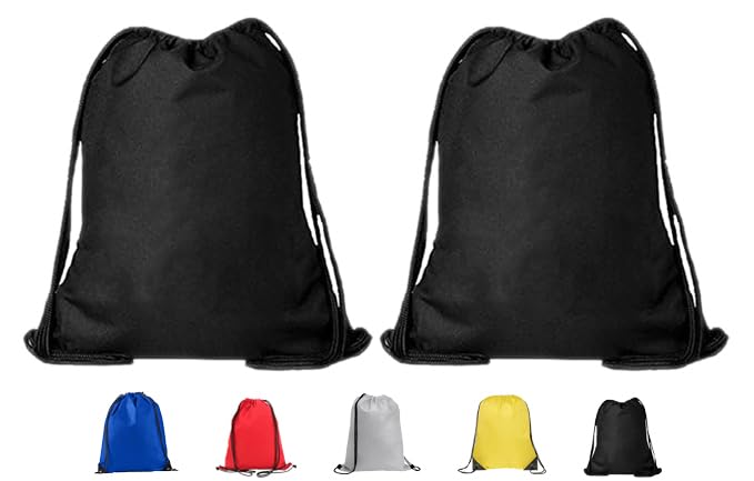 TROTH Unisex Drawstring Gym Bags, String Trainer Bag, Personalized Drawstring Bag Suitable for Sports, School Kids PE, Gym, Travel, Swimming, and Various Activities (2 Pack, Black)