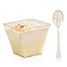 bUCLA 100Pack Square Small Dessert Cups-3oz Disposable Gold Glitter Plastic Bowls-100pack Mini Tasting Spoons-Great for Tasting Party Desserts Appetizers