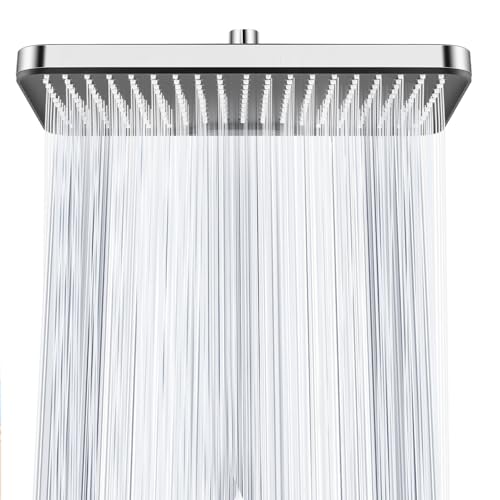 Ronvie 12 Inch Large High Pressure Water-Saving Square Rain Shower Head, Chrome Fixed Overhead Ceiling Showerhead with Adjustable Ball Joint G1/2” Universal Fitting Bathroom Easy Installation