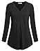 Womans Tops, Nandashe V Neck 3/4 Cuffed Sleeve Button Down Sport Shirts Black L