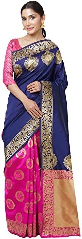 Sarees Women's NavyBlue Color Cotton Silk Jacquard Saree With Blouse # 591F9AC7FF40921A