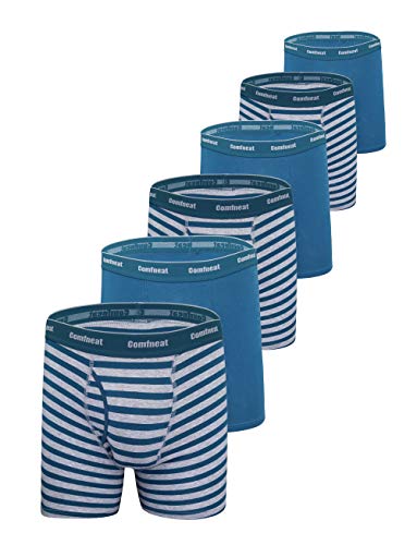 Comfneat Men's Boxer Briefs 6-Pack S-XXL Tagless Underwear Soft Cotton Spandex (Dark Green + Green Stripe Pack-6, XXL)