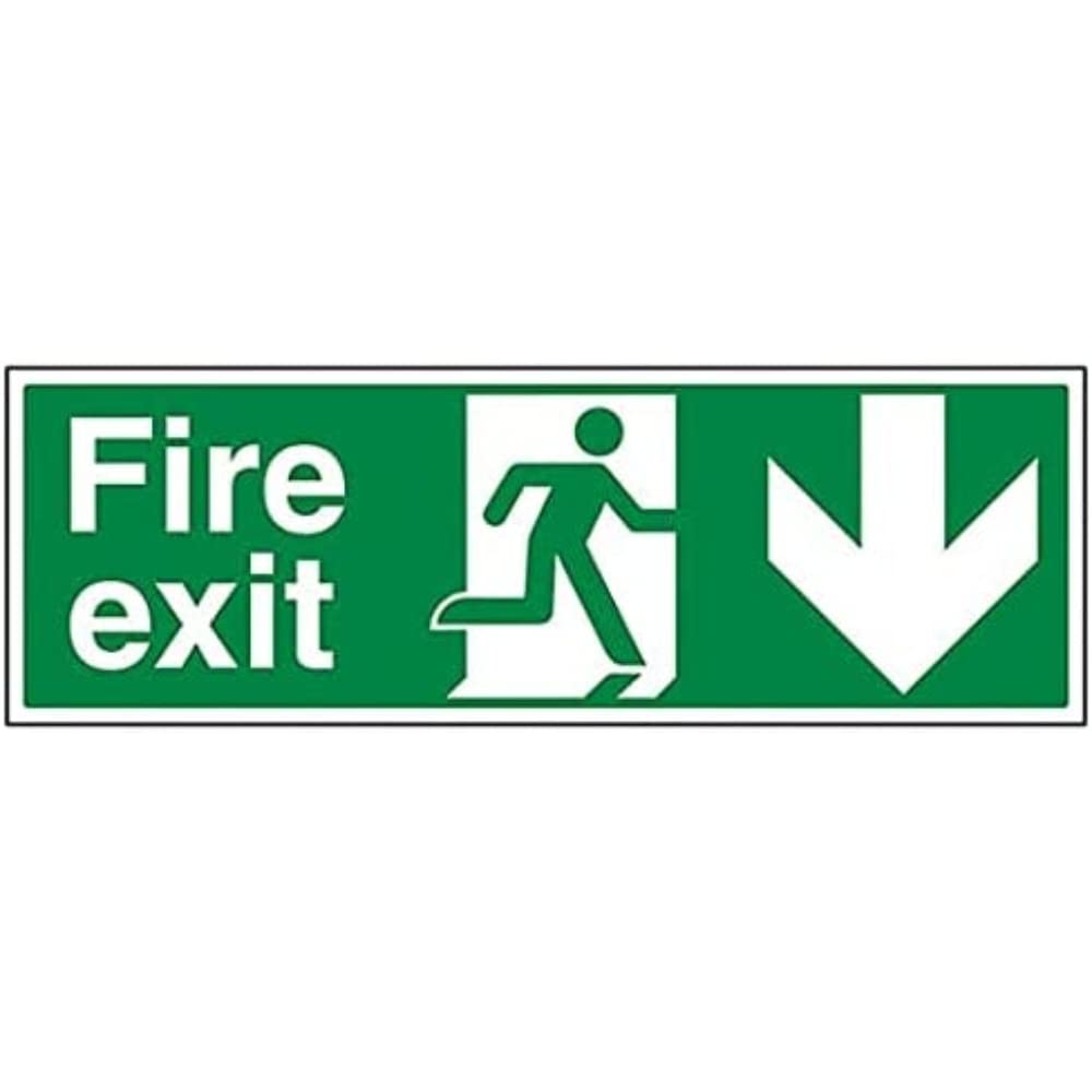 V Safety Eco Friendly Fire Exit - Fire Exit Arrow Down - 300 X 100mm