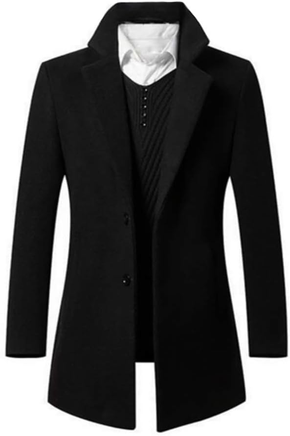 Men's Trench Coat Single Breasted 2 Buttons Long Jacket Overcoat