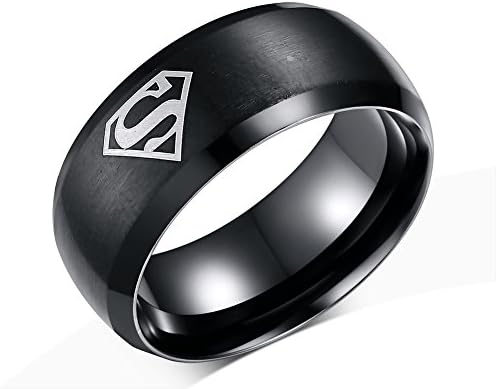 DIB Fashion Jewelry Stainless Steel Men's One Superman Mark Triangle "S" Logo 8mm Band Ring Black