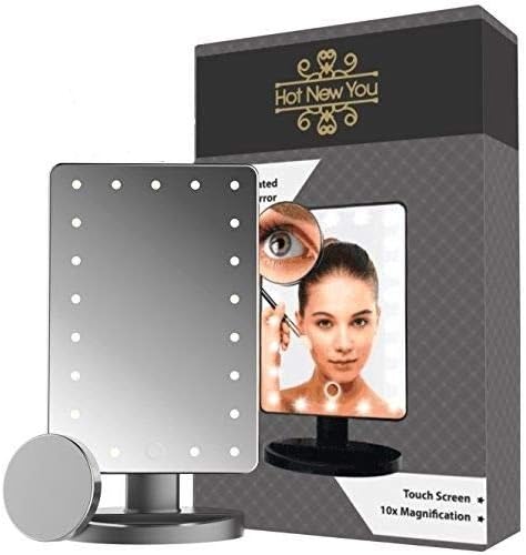Hot New You Make Up Mirror with Light LED 21 Lights and Magnifier 10x Magnification (removable) Touch Sensor Illuminated & Portable for Cosmetic Use -The For Women-(Silver)