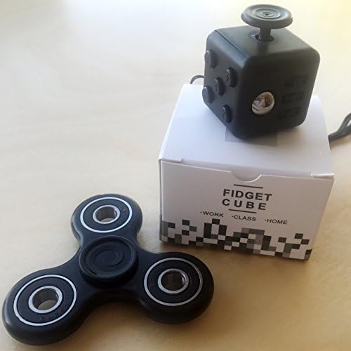 BLACK FIDGET SPINNER + BLACK FIDGET CUBE Decompression Toy for Stress, Anxiety, OCD, ADHD, ADD,