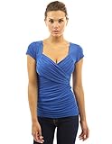 PattyBoutik Women's Cross-front V Neck Ruched Cap Sleeve Mesh Blouse