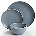 Gibson Home Rockaway Round Stoneware Dinnerware Set, Service for 4 (12pcs), Matte Blue