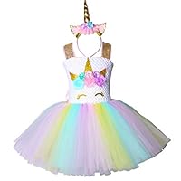 HJTT Pastel Unicorn Tutu Dress for Girls Kids Birthday Party Unicorn Costume Outfit with Headband (Color 2, Large)