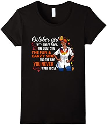 Womens October Birthday T Shirt Queen Have Three Sides T Shirt Large Black