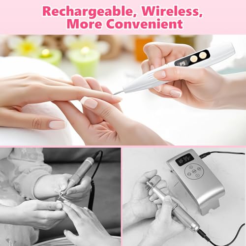 Nail Drill 35000RPM, 12 in 1 Electric Nail Mill Professional | Nail Cutter, LED Screen, 12 Accessories, 9 Speed, USB-C Rechargeable Wireless Nail Mill with Ceramic Tip