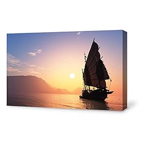 Canvas Wall Art for Living Room,Bedroom Home Artwork Paintings Sailboat Under The Sunset Ready to Hang - 12x18 inches
